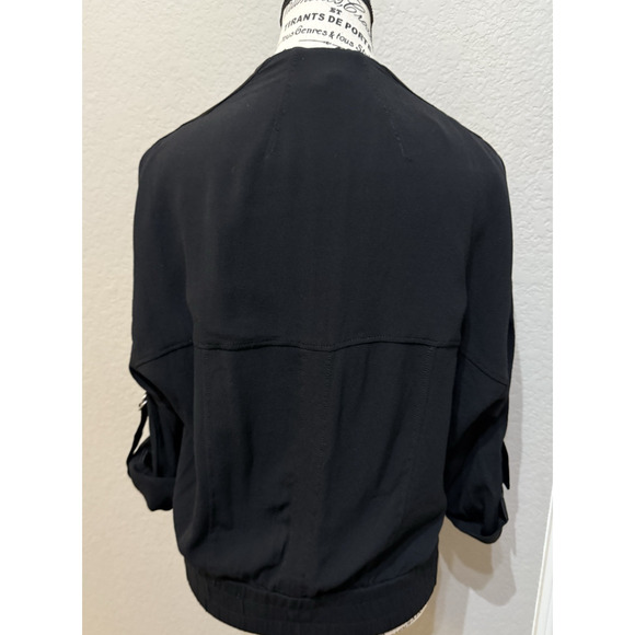 Helmut Lang Size SP Blaze Black Crepe Bomber Jacket Snap Front D Ring Sleeves - Picture 4 of 11
